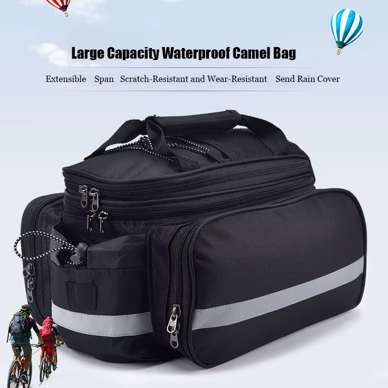 Sac de sacoche de vélo de grande capacité, sac d'étagère arrière de vélo de montagne, sac de rangement étanche pour bagages, sac de selle avec bande réfléchissante