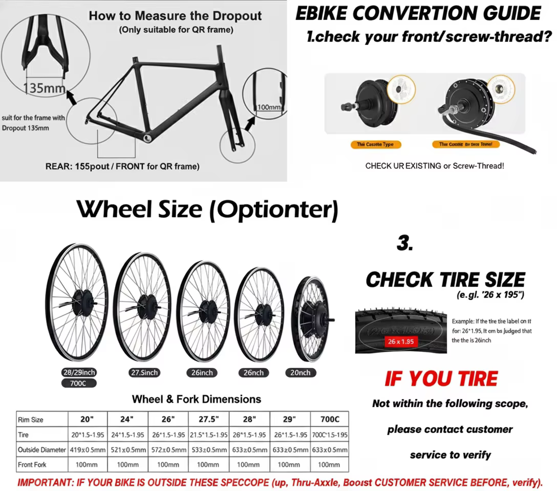 Kit de Conversion de vélo électrique 250-500W
