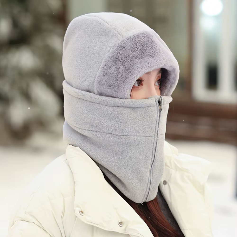 Guêtre de cou de cyclisme coupe-vent unisexe d'hiver avec conception de fermeture éclair casquette intégrée doublure thermique pour vélo équitation ski moto