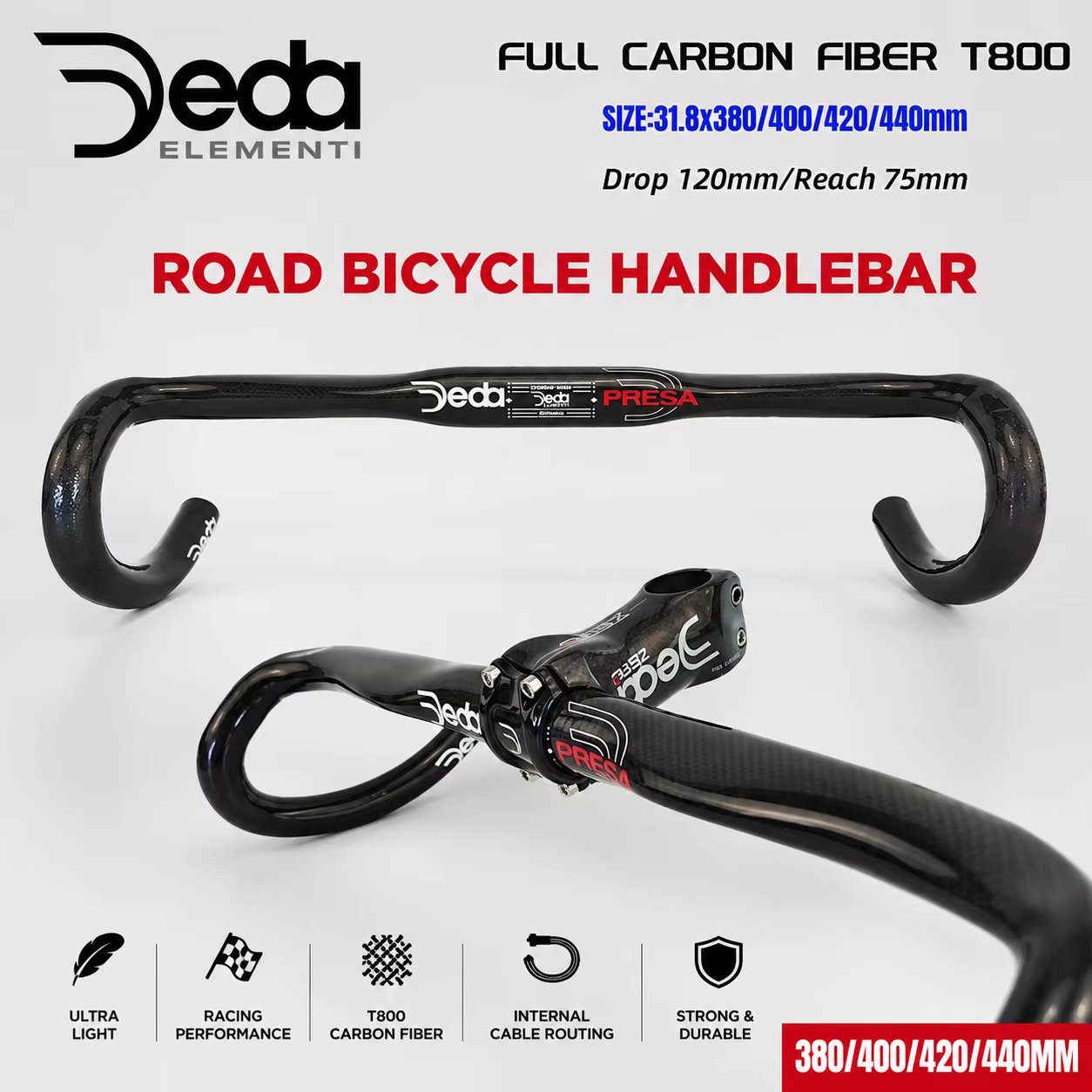 Guidon de vélo de route DEDA en fibre de carbone T800