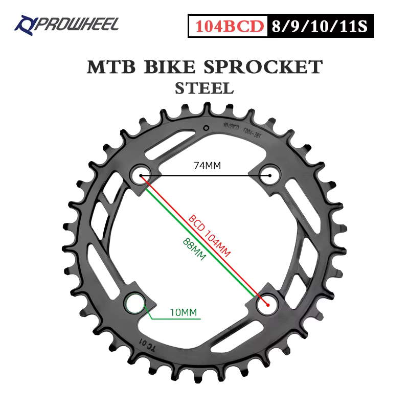 Prowheel 104BCD plateau rond vtt vélo 32T 34T 36T 38T 40T roue à chaîne large étroite