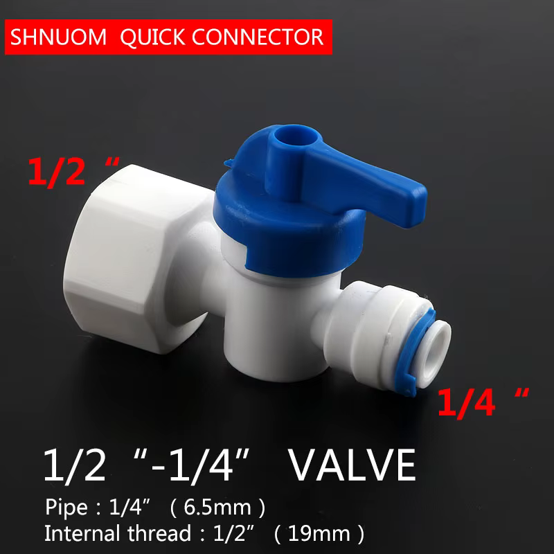 Accessoires pour purificateur d'eau : Vanne à boisseau sphérique à connexion rapide 2 points, Connecteur de commutation à filetage externe 3 points, Tuyau d'eau PE, Vanne droite à filetage interne 4 p