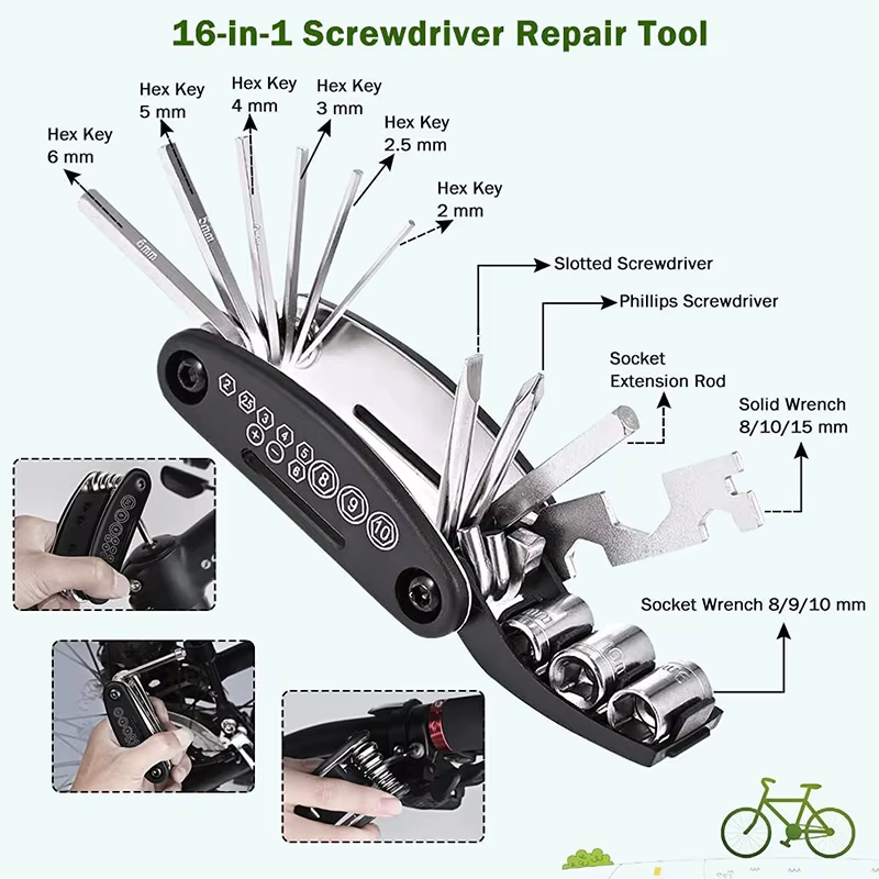 Kit d'outils de réparation de vélo 11 en 1