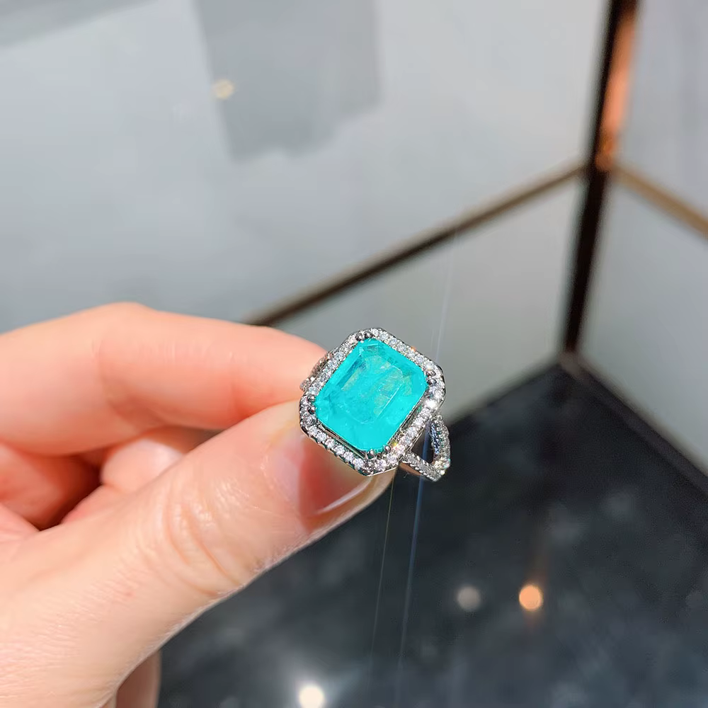 Paraiba Tourmaline Gemstone Stud Boucles d'oreilles, Bague, Collier, Bijoux fins de mariage de luxe, Accessoires vintage, Hot Gift pour les femmes