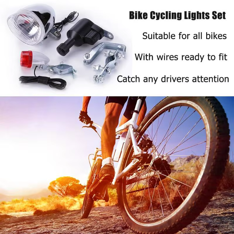 Kit de feux de vélo à Dynamo, sans piles, phare arrière