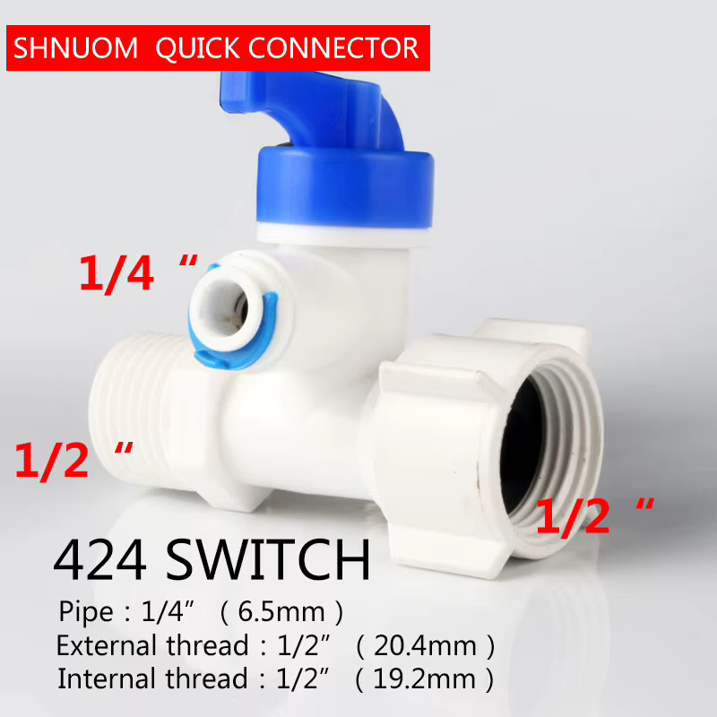 Accessoires pour purificateur d'eau : Vanne à boisseau sphérique à connexion rapide 2 points, Connecteur de commutation à filetage externe 3 points, Tuyau d'eau PE, Vanne droite à filetage interne 4 p