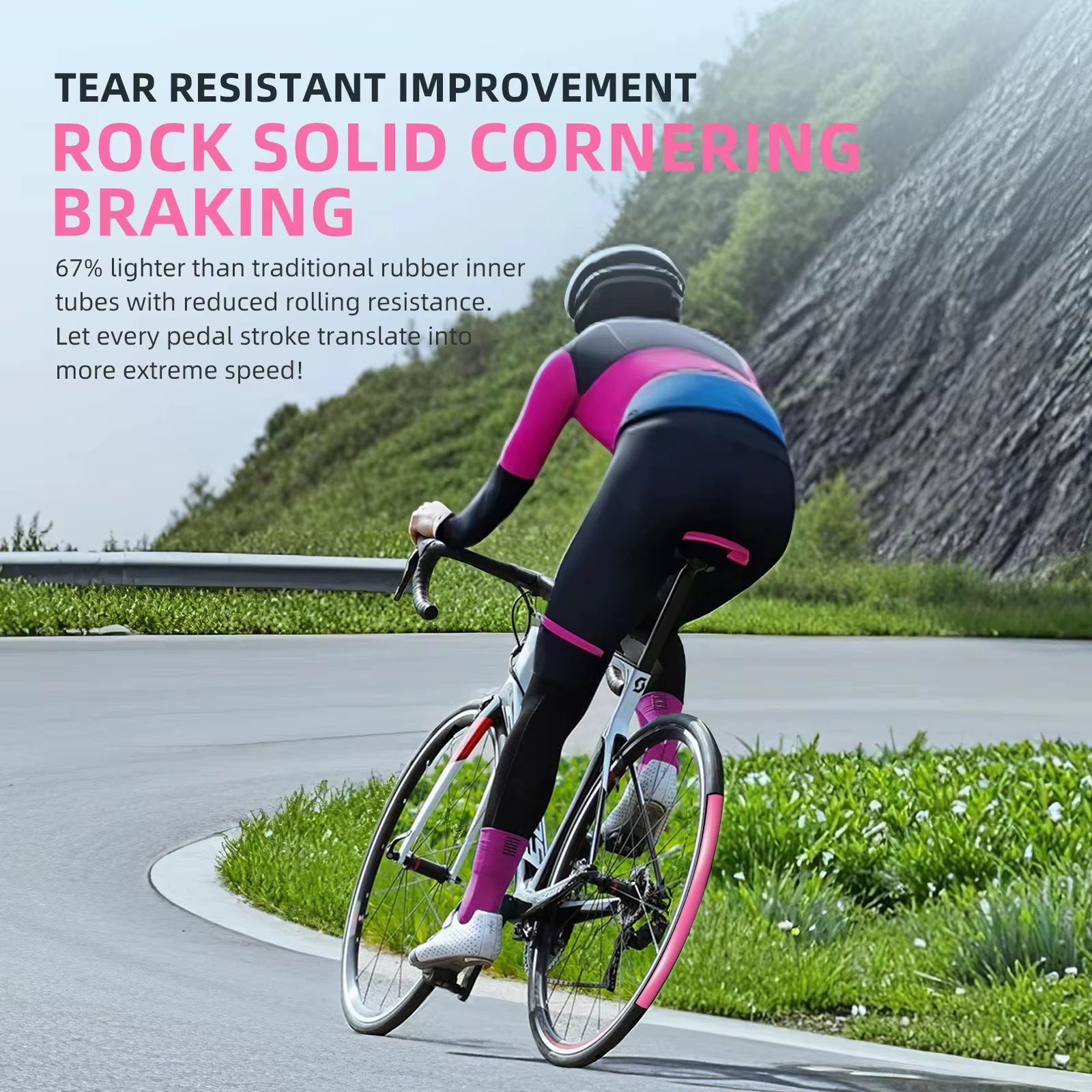 1 chambre à air de vélo rose en TPU de 28g