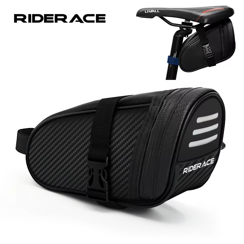 RIDERACE sac de selle de vélo petit rangement étanche noir réfléchissant pour vtt route VTT siège arrière outil pochette sac