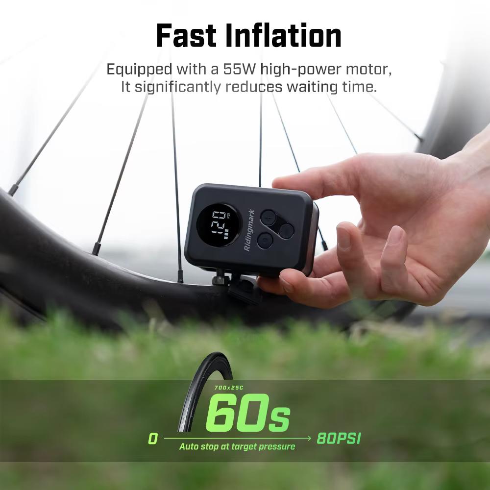 Ridingmark – gonfleur de pneus de vélo électrique étanche IPX4, 120PSI, jauge de pression LED, pompe à vélo rechargeable Schrader Presta