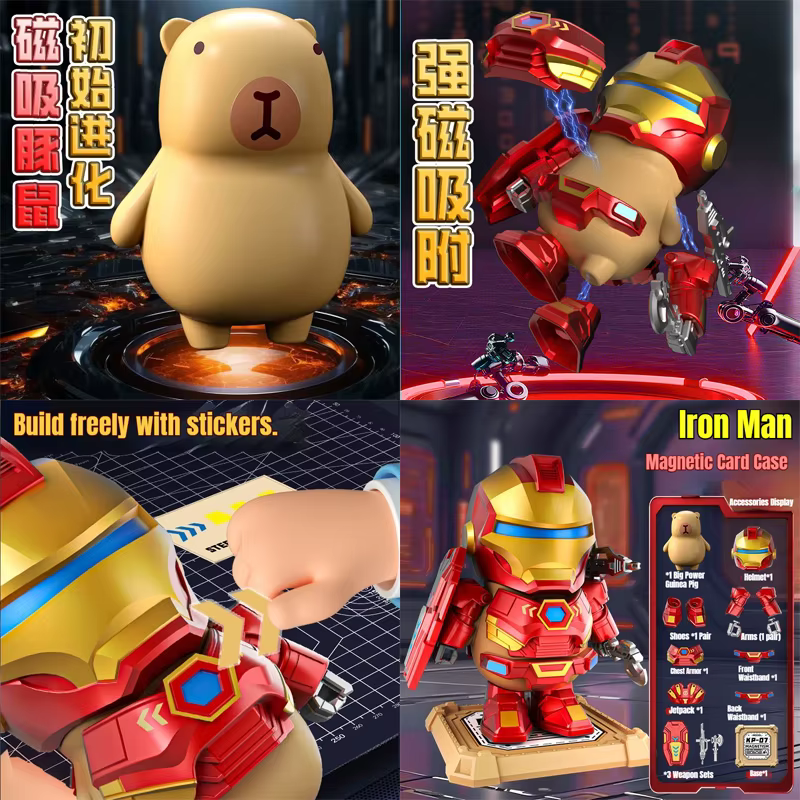 Robot transformable assemblable Capybara Iron Man Mecha avec pièces d'armure magnétiques, figurine de décoration de bureau