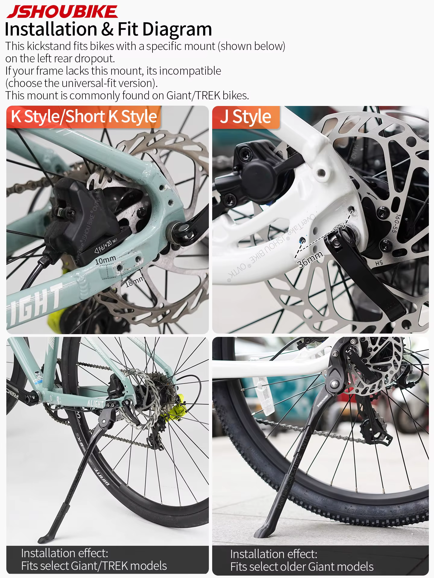 Béquille de vélo réglable en alliage d'aluminium