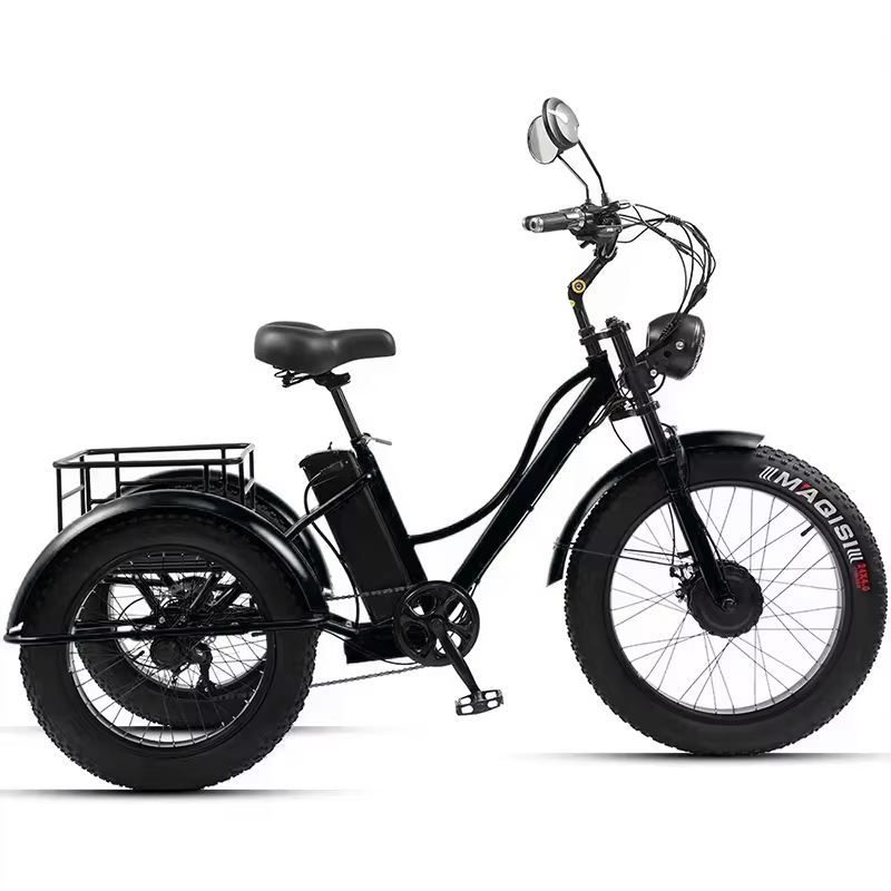 Tricycle électrique gros pneu pour adultes avec siège arrière/ceinture de sécurité 750W puissant vélo