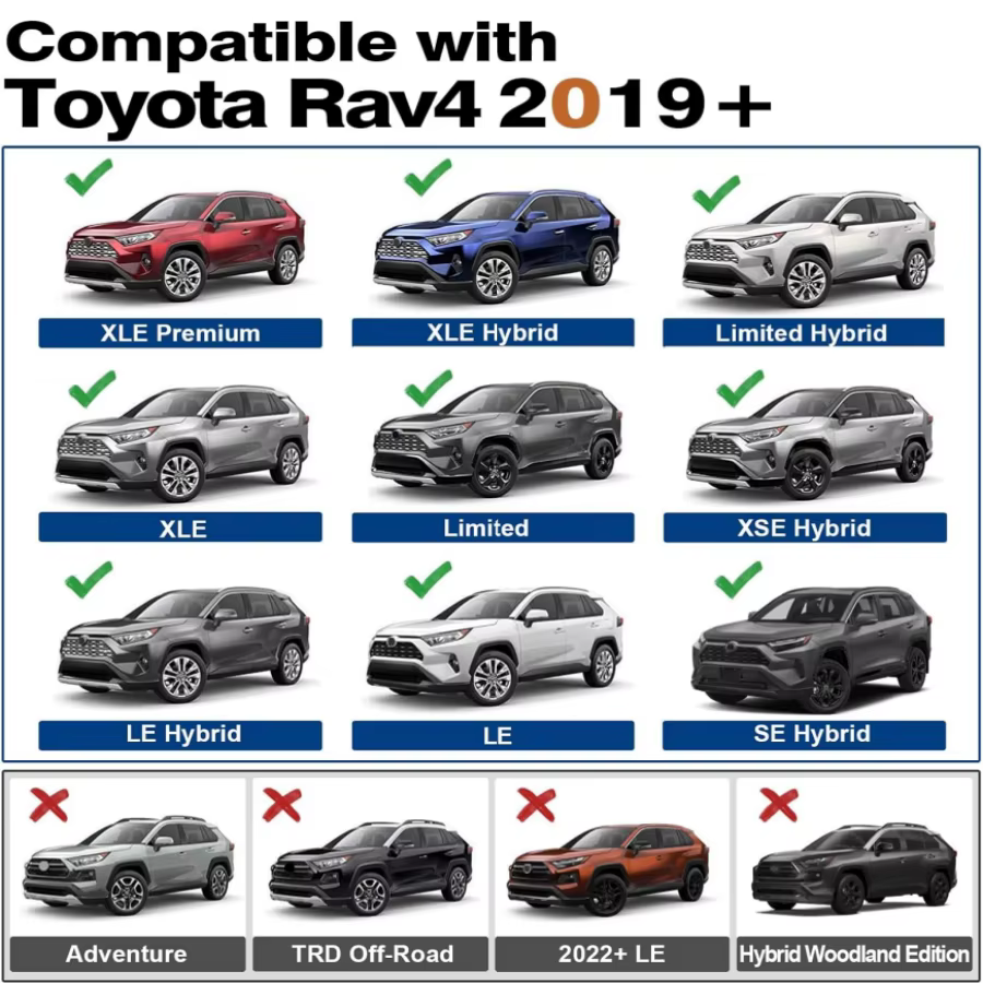 Barres transversales de galerie de toit pour Toyota RAV4 2019 – 2025 (ne convient pas à 2024 LE/Adventure/TRD Off-Road/Hybrid Woodland Edition) Verrou antivol
