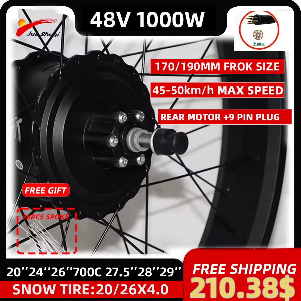 Kit de conversion de vélo électrique Fat Bike 48V 1000W avec moteur arrière sans balais et pneus 4.0 pouces (20/26