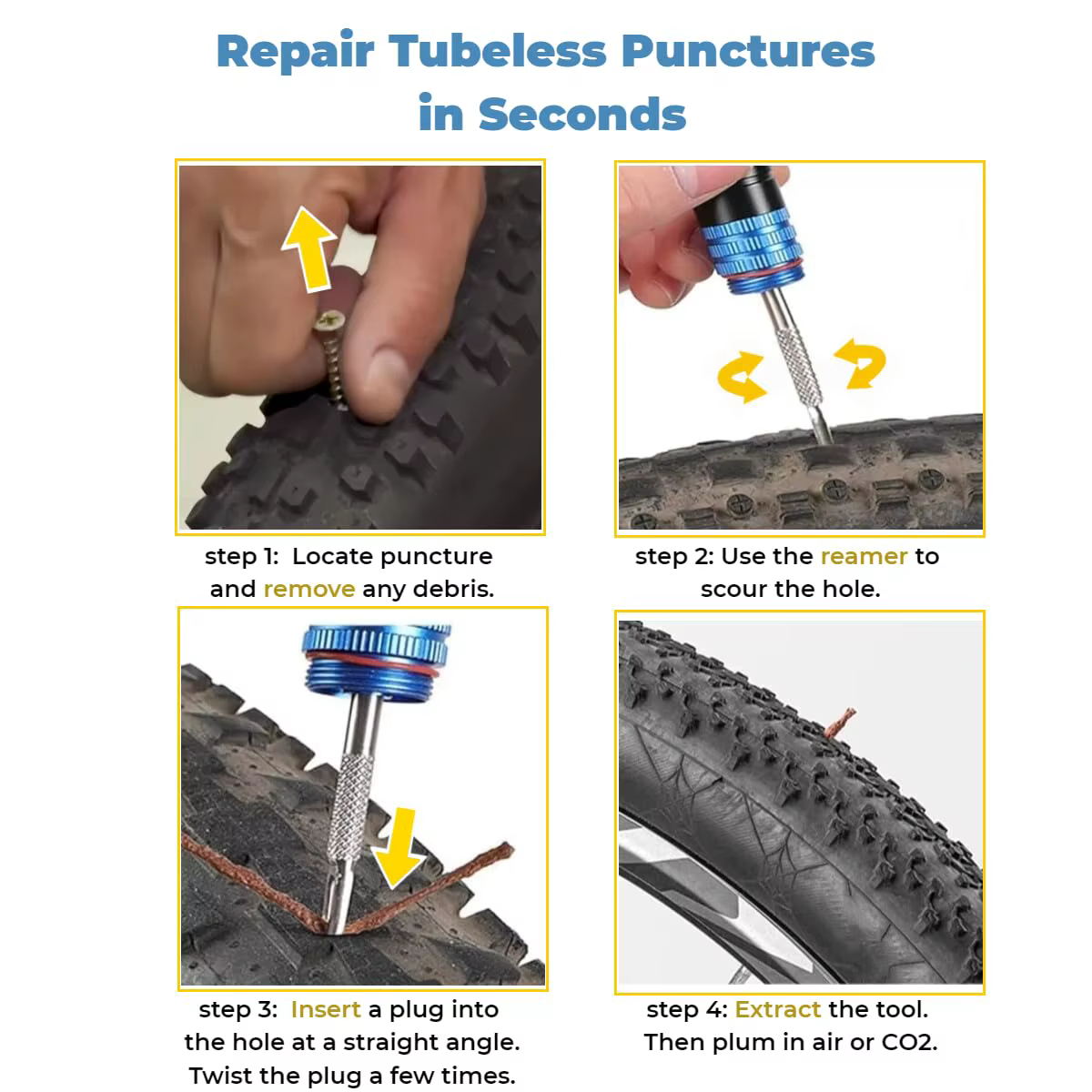 Kit de réparation de pneus de vélo sans chambre à air - Ensemble d'outils portables