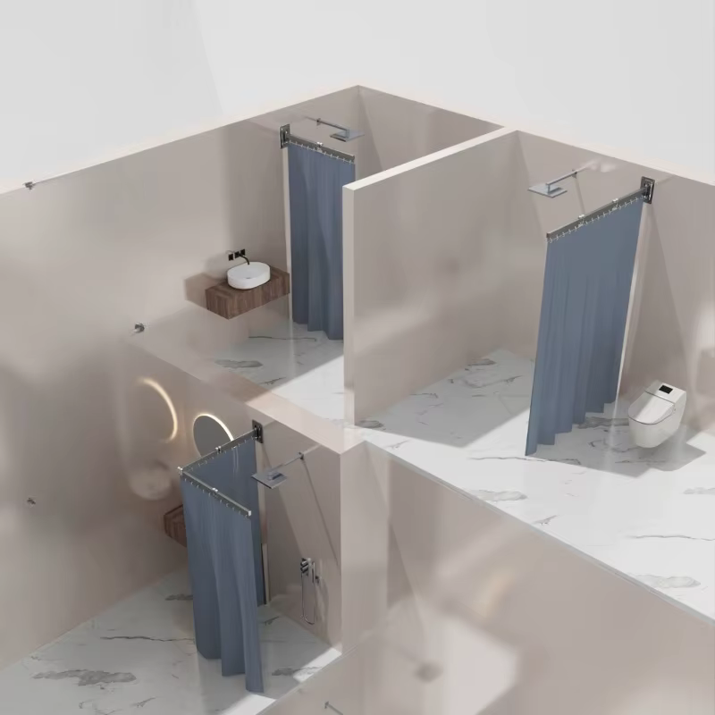 Ensemble de rideaux de douche pliables en polyester imperméable, cloison invisible rétractable pour la séparation des zones sèches et humides dans la salle de bain