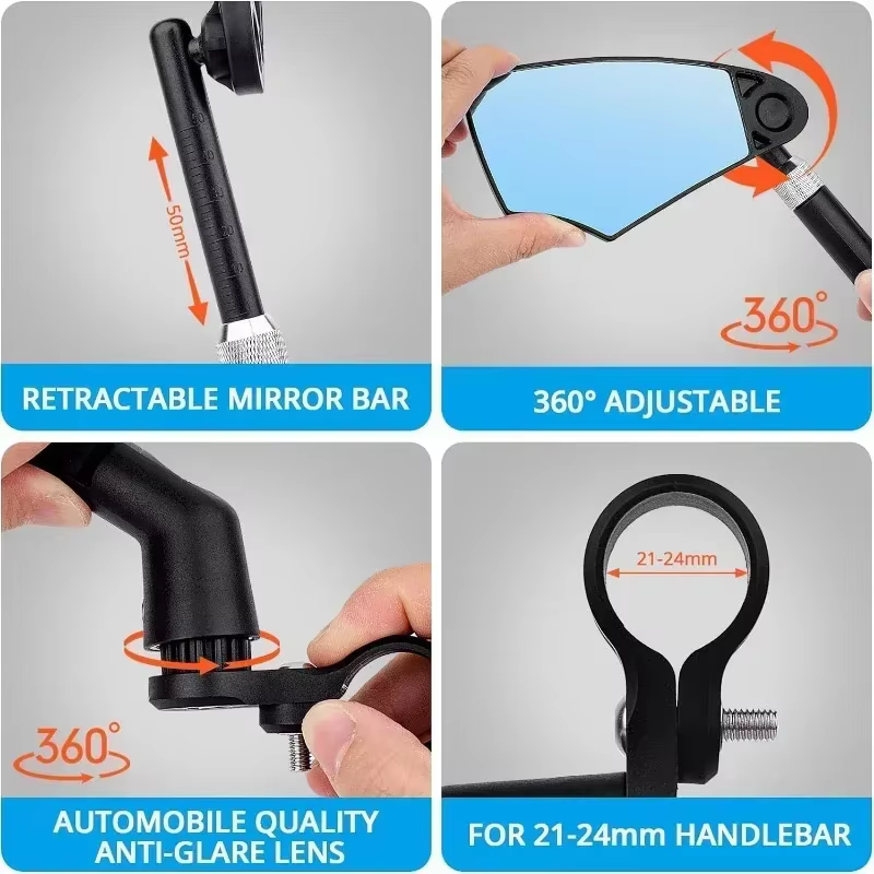 Rétroviseur de vélo 360 degrés réglable grand Angle clair ajustement vtt