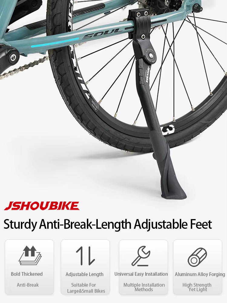 JSHOUBIKE béquille de vélo réglable en alliage d'aluminium vtt/neige/vélo pliant/vélo électrique repose-pieds latéral