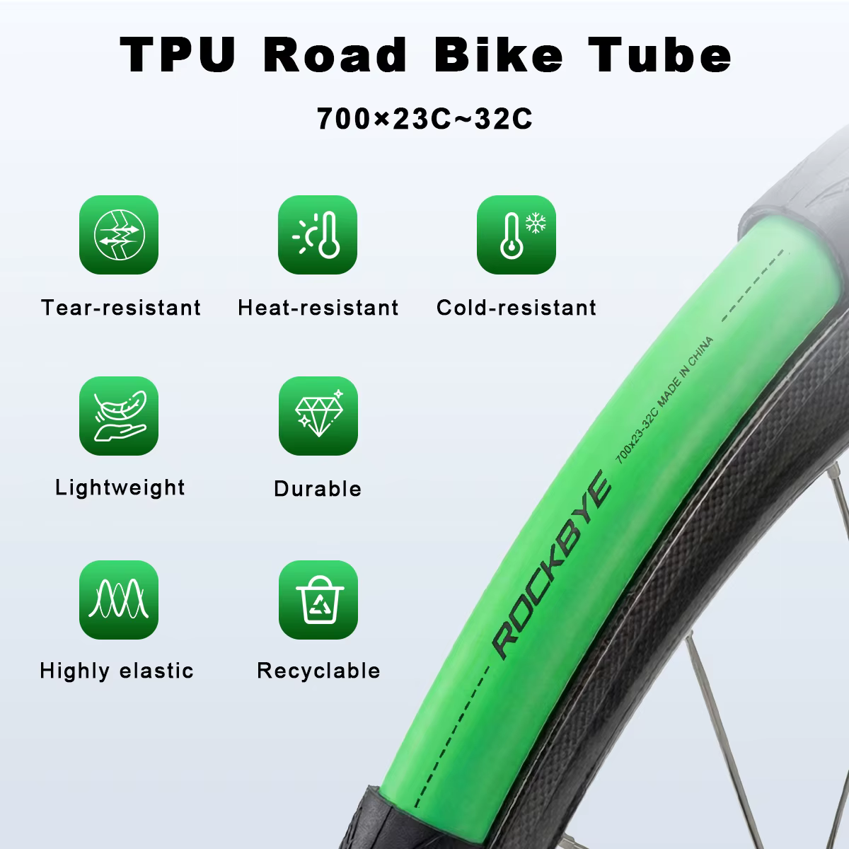 Chambre à air de vélo de route Rockbye 28g ultralégère et durable en TPU