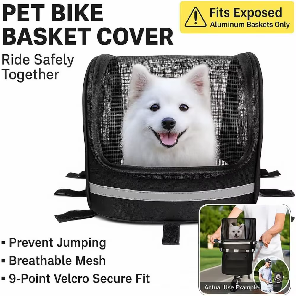Housse de panier de vélo amovible, ouverture complète de fermeture éclair, couverture de panier de vélo pour chien et animal de compagnie, facile à mettre et à sortir, filet respirant pour panier