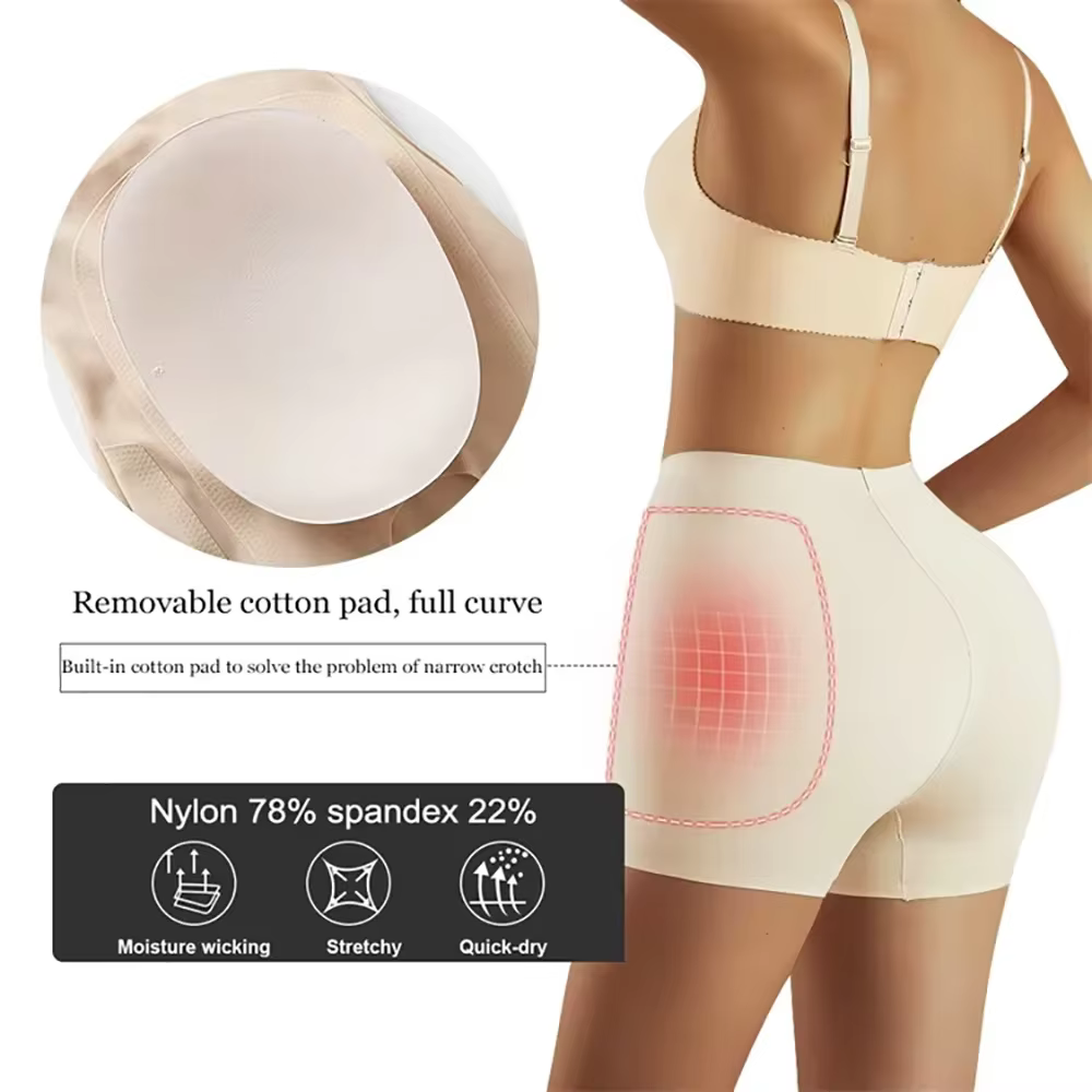 Culottes rembourrées pour femmes, effet push-up fessier, type boyshort, avec rembourrage pour les creux des hanches, gaine sculptante amincissante ventre, sans couture, rehausseur de hanches
