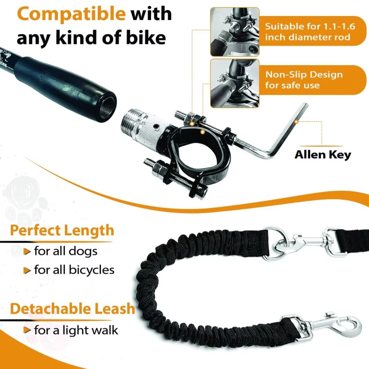 Nouvelle laisse de vélo pour chien à poignée libre, rétractable, facile à installer, laisse de vélo pour chien supprimé pour l'entraînement en plein air, essentiels pour chiens de marche