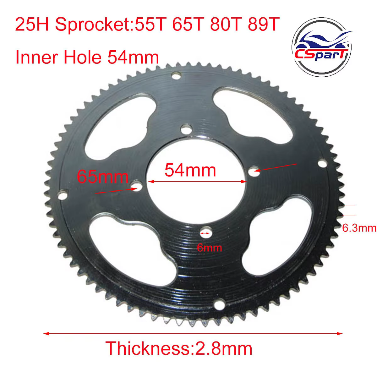 Pignon arrière 25H 55 65 80 89 dents 55T 65T 80T 89T 54MM pour Razor EVO x-treme IZIP E Scooter à gaz Mini Moto