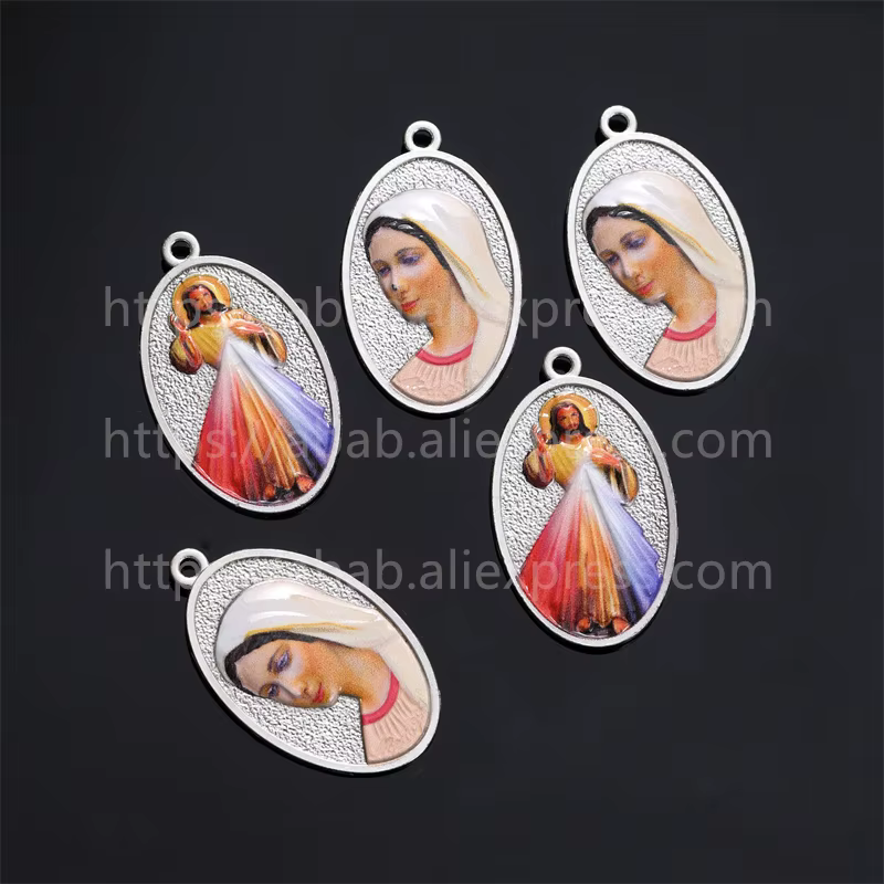 1 pièce / Nouvel accessoire religieux catholique, robe bleue avec décoration Vierge Marie, pendentif motif croix Saint Benoît, collier pendentif
