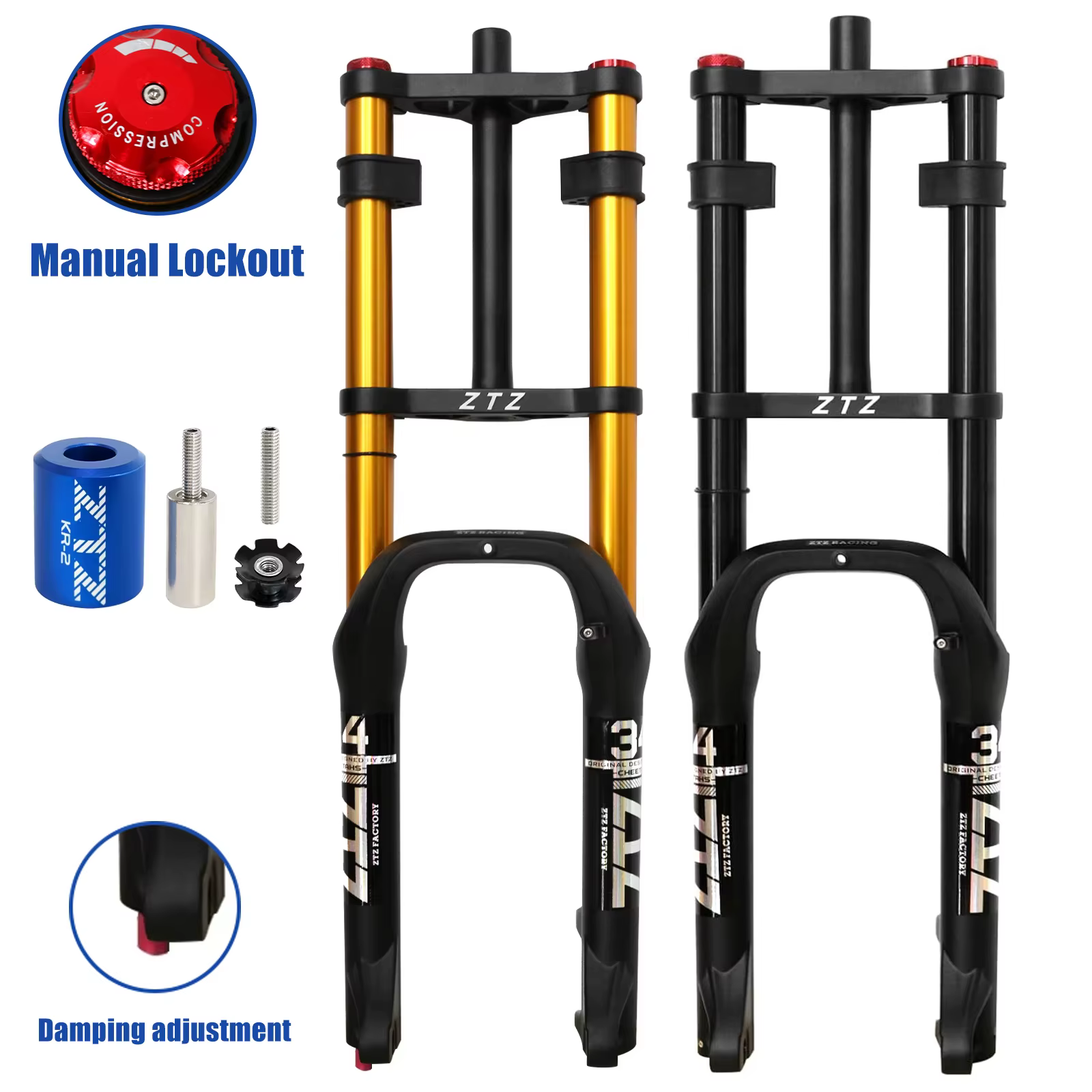 Fourche à air VTT ZTZ double suspension 20/26 pouces pour pneus larges 4.0