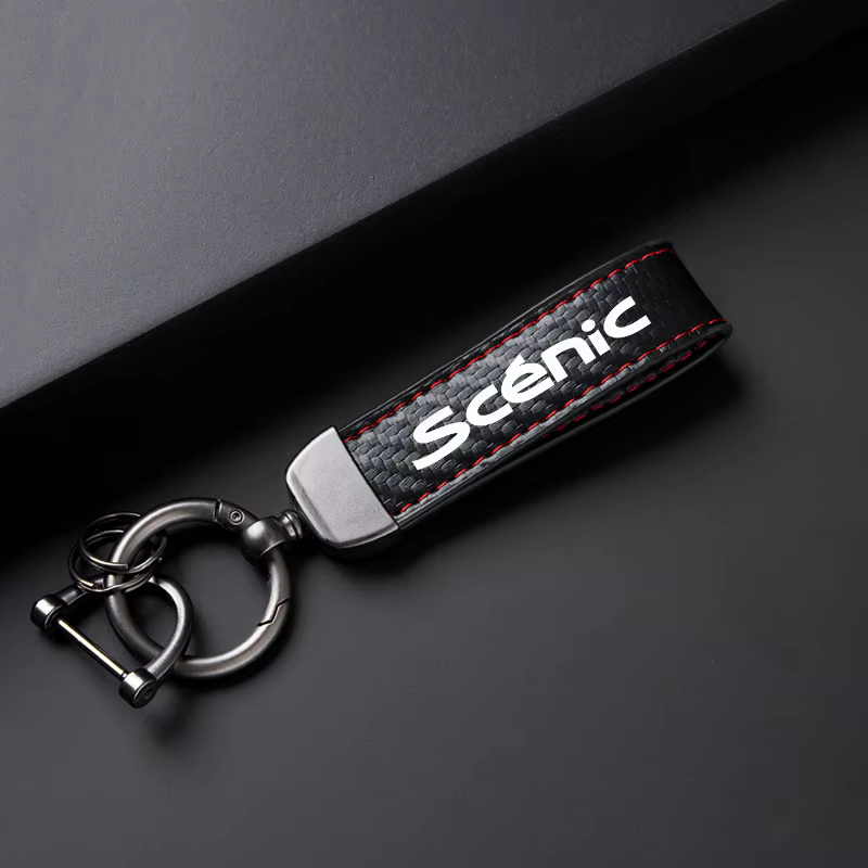 Porte-clés de voiture pour Megane Scenic GT RS, Logo couleur française, widget en métal, accessoires d'ornements en cuir et Fiber de carbone