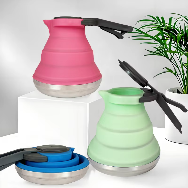 Bouilloire pliante en Silicone facile à transporter, cuisinière à gaz à fond en acier, chauffage de l'eau, marmite de cuisson, 1,5 l