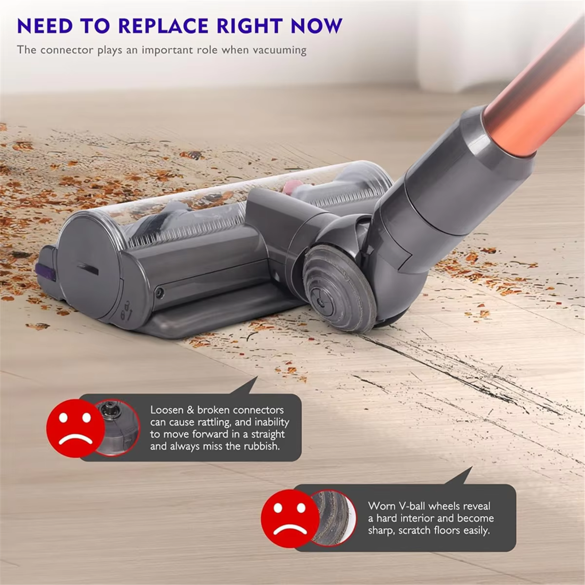 AD24 pour Dyson V7 V10 V11 V15 accessoires pour aspirateur 100W adaptateur de connecteur de tête d'aspiration à entraînement Direct + roue à billes en V
