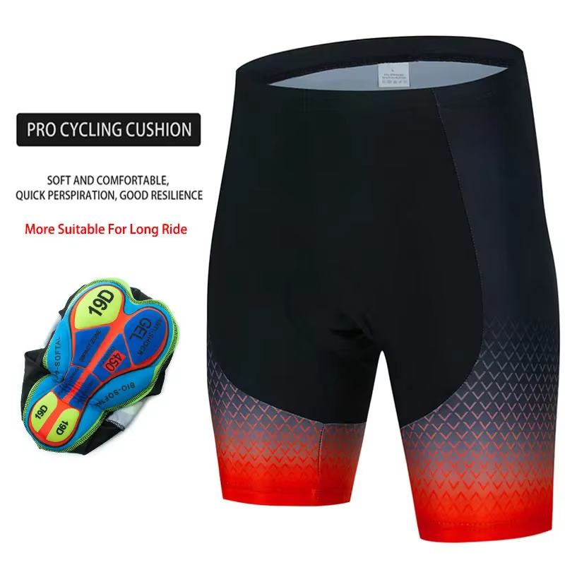 Shorts de cyclisme 19D avec rembourrage en gel antidérapant pour hommes