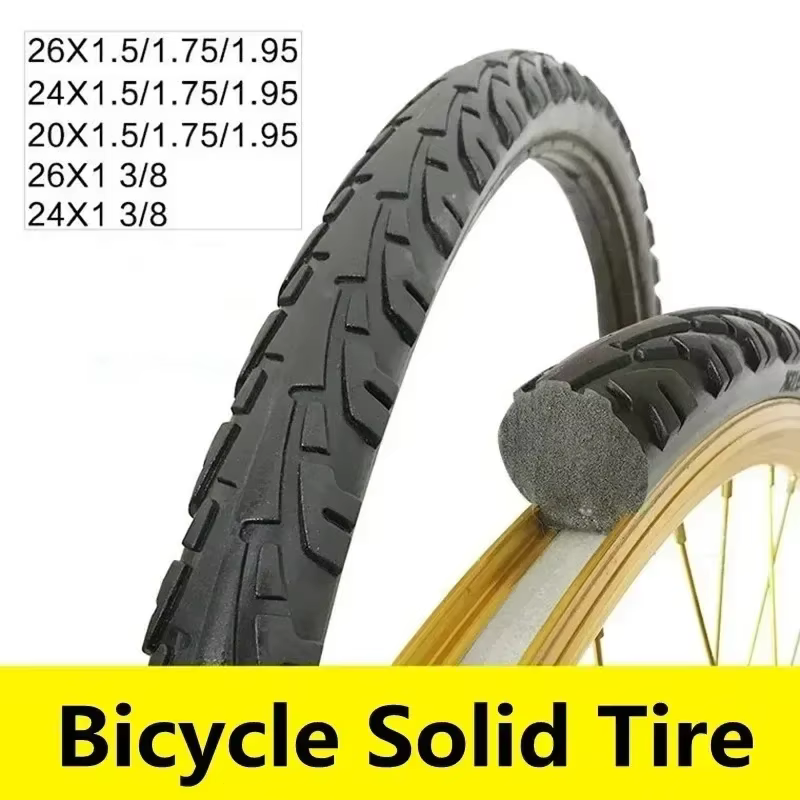 Pneu solide de vélo 20/24/26 pouces x1.50/1.95/1 3/8 pneus solides