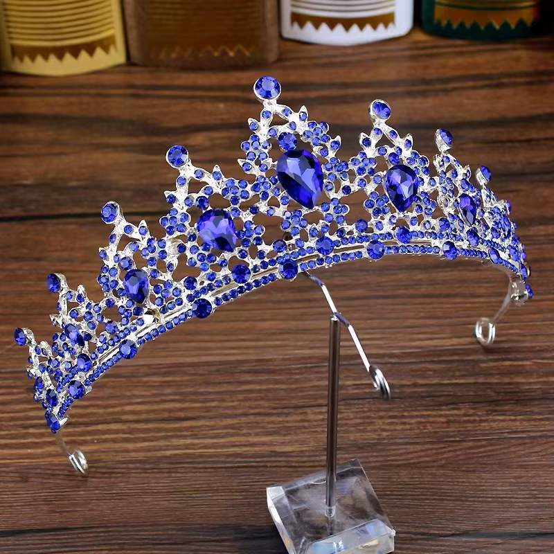 Diadème de mariée, accessoires de cheveux baroques, diadèmes et couronnes de luxe en cristal bleu royal, bandeau pour femmes, pour mariage et fête
