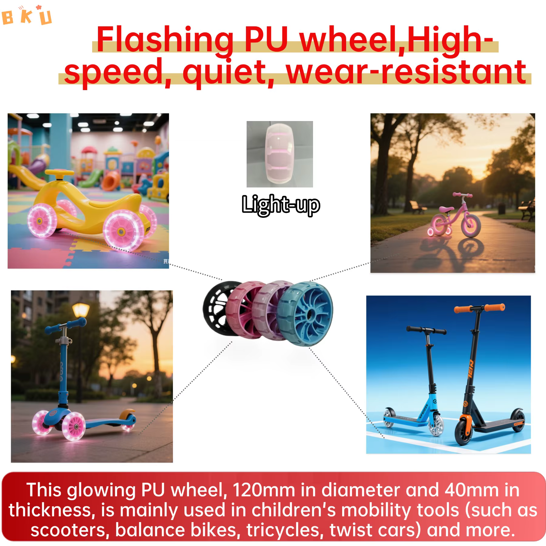 2 roues LED lumineuses en PU