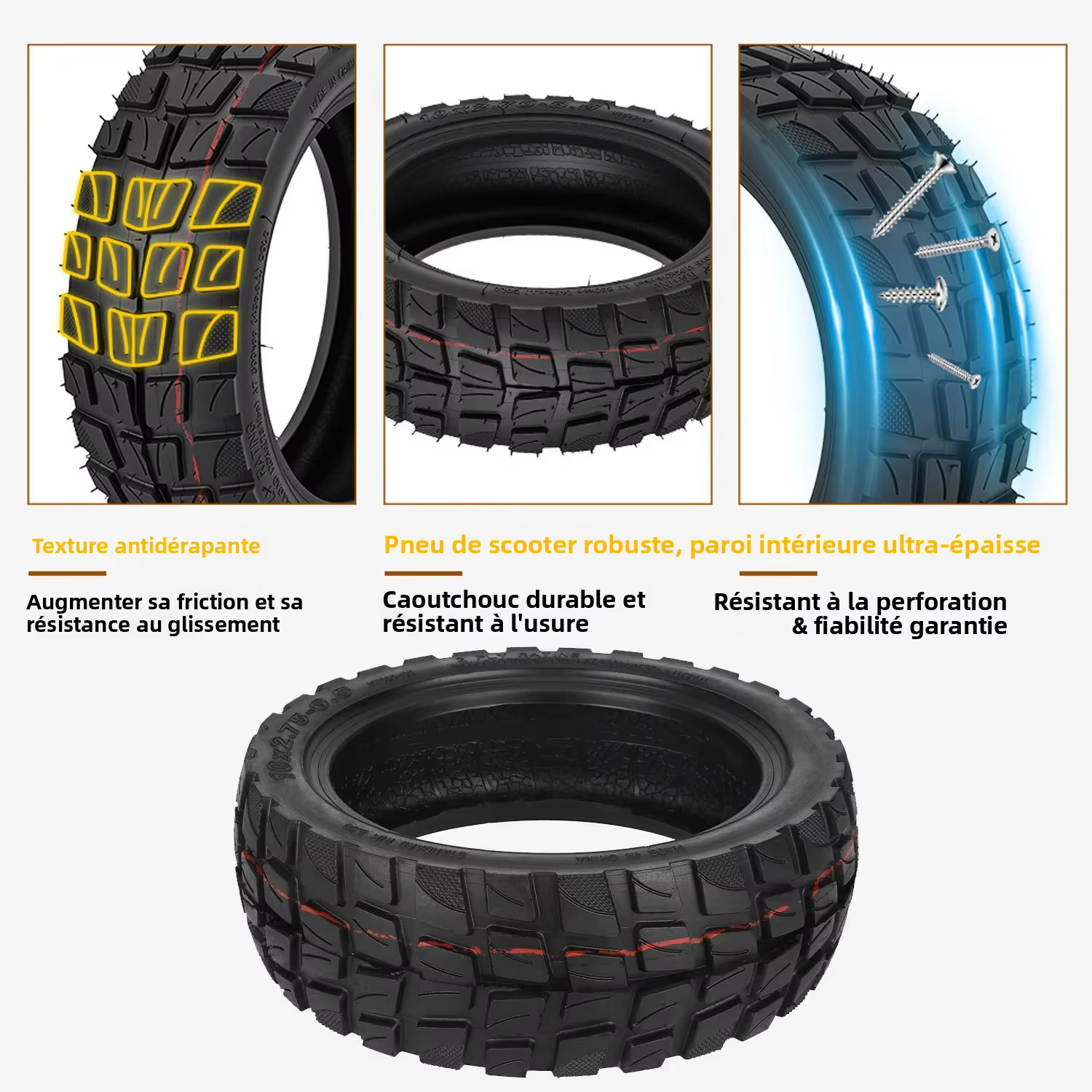 Pneu tubeless 10x2.75-6.5 avec valves