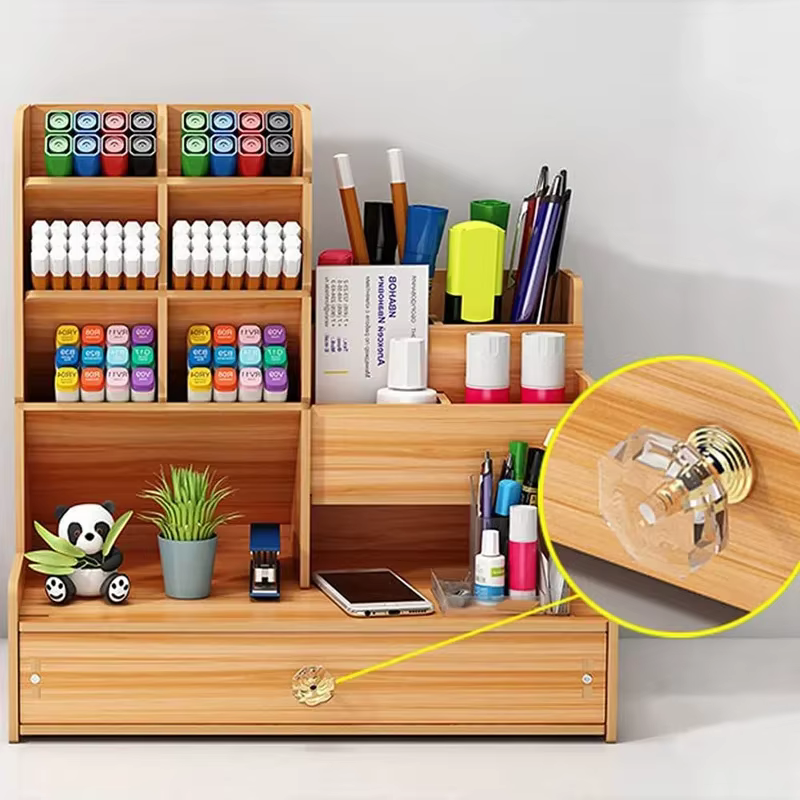 Organisateur de bureau en bois de grande capacité, porte-stylo bien rangé, boîte de rangement avec MELfor Home Office et School, bricolage
