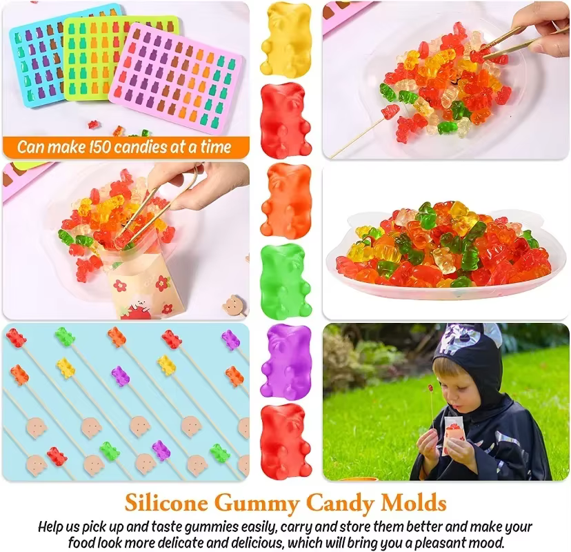 Moule ours gommeux en Silicone, 50 grilles, mignon ours, gelée, avec compte-gouttes, bonbons, chocolat, Fondant, outils de décoration de cuisson, DIY