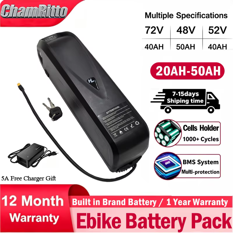 Batterie Vélo Électrique Hailong 36V 48V 52V 60V 72V 20Ah 24Ah 40Ah 50Ah 60Ah 30Ah Cham-rider Akumulator 2000W