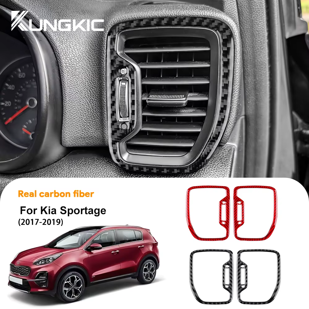 Autocollant de cadre de sortie d'air latérale en fibre de carbone souple véritable pour Kia Sportage 2017 2018 2019, accessoires de garniture intérieure