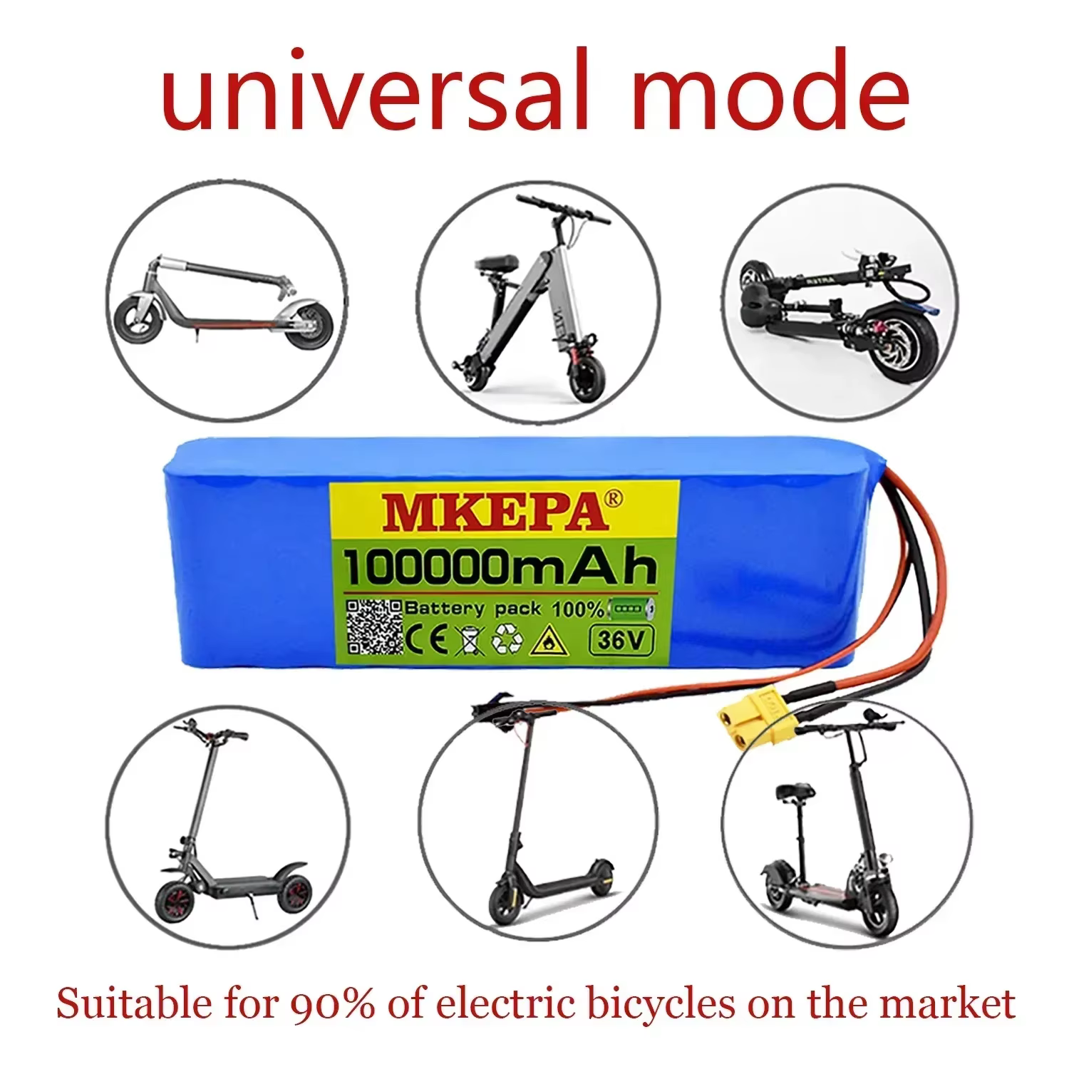 Batterie au lithium pour scooter électrique, 10S2P, 36V, 100000mAh, 500W