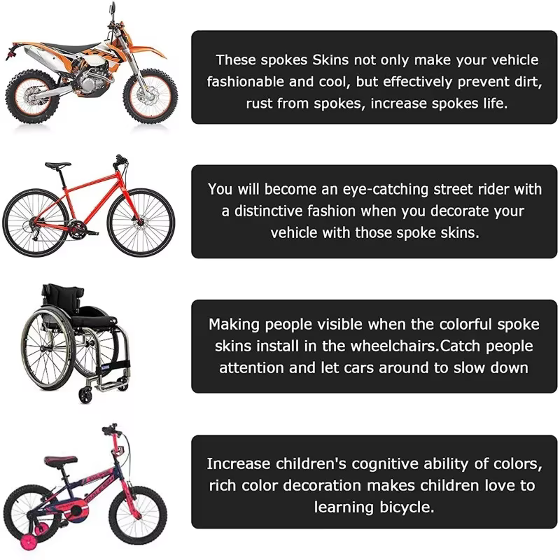 72 pièces enveloppes de protection de rayons de roue de vélo 24 cm Kit d'enveloppe