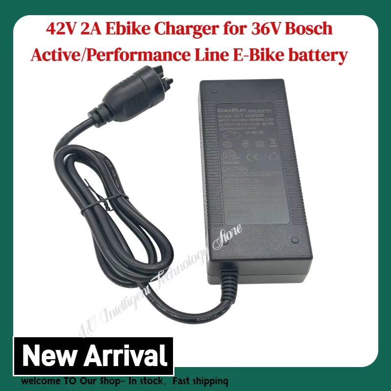 Chargeur de vélo électrique Elecrun 42V 2A compatible avec les batteries Bosch Active/Performance Line 36V pour vélos électriques