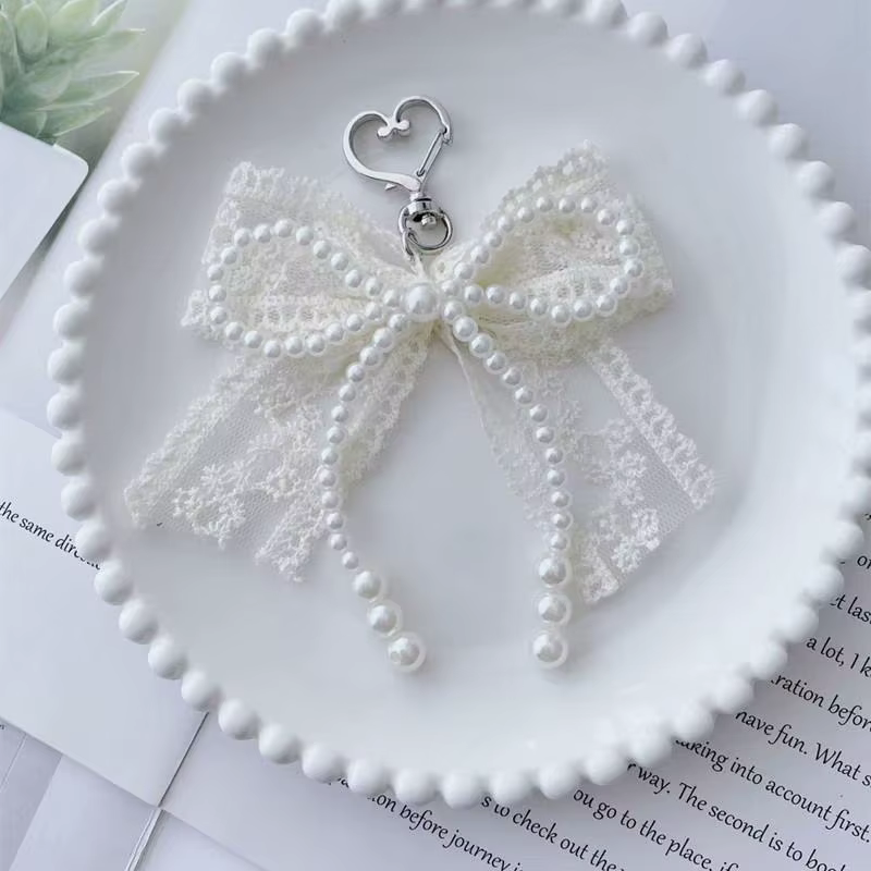 Accessoires de sac à nœud en dentelle, pendentif de téléphone portable, porte-clés en dentelle, pendentif de sac blanc, chaîne de téléphone portable, accessoires de sac