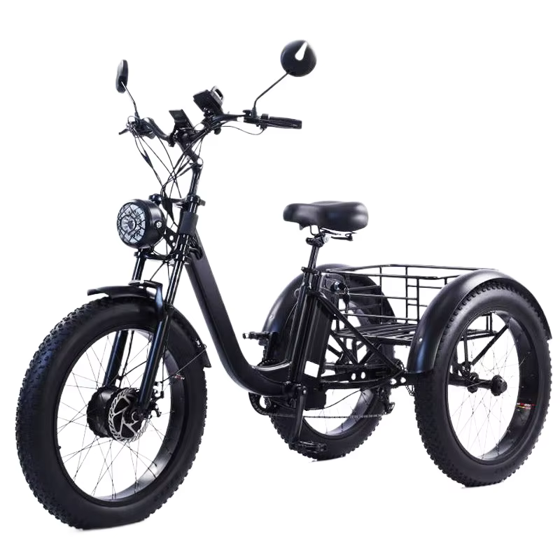 Tricycle électrique de chargement de 3 roues pour adulte puissant 750W 48V 15AH 24 pouces gros VTT