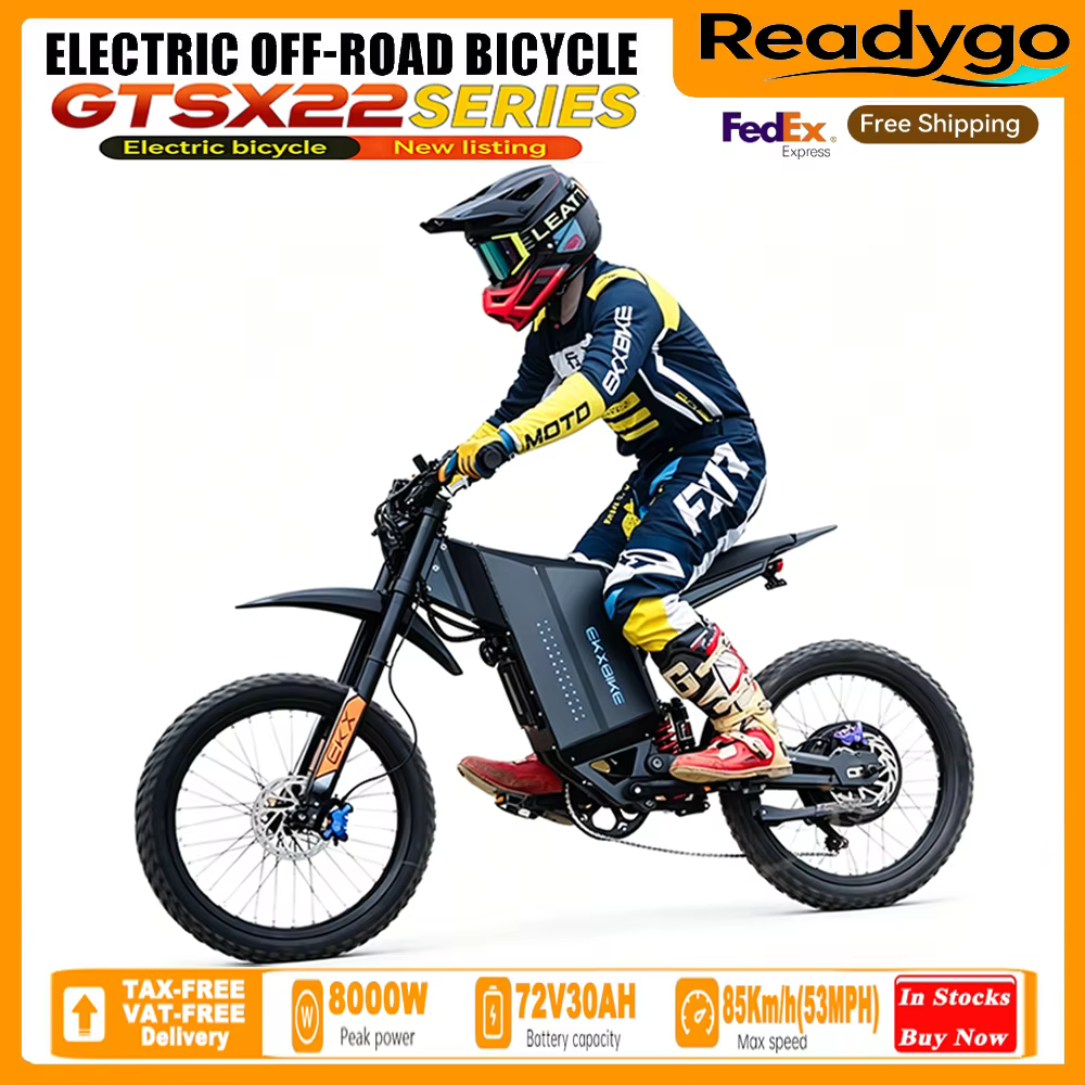 Moto électrique tout-terrain EKXBike GTS X22, moteur sans balais 8000W, batterie lithium 72V30AH, vitesse maximale 85KM/H, prête à l'emploi pour adultes.
