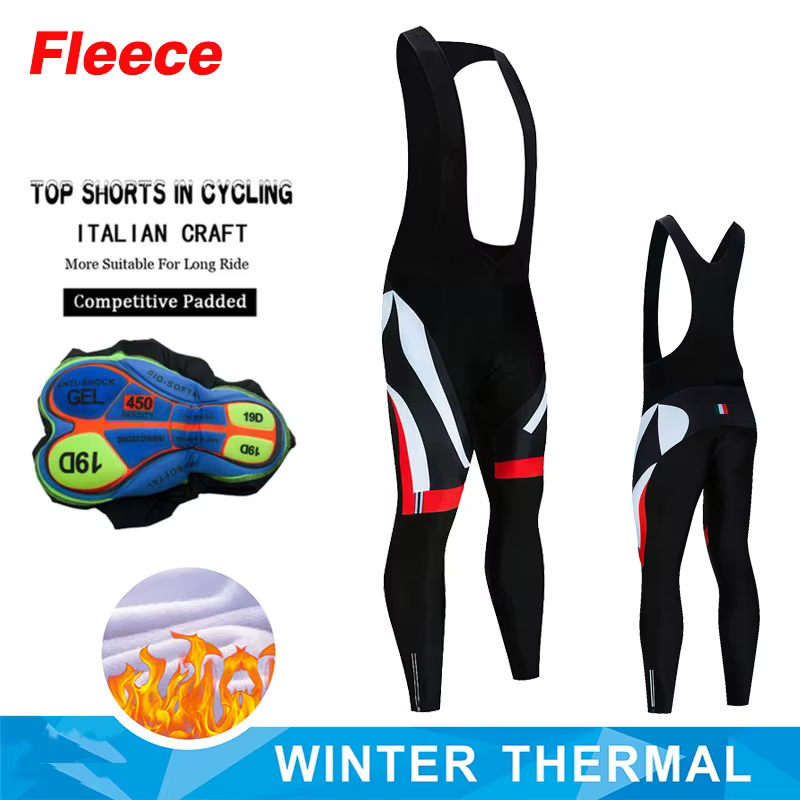 Pantalons à bretelles de cyclisme hiver thermique polaire bavoirs