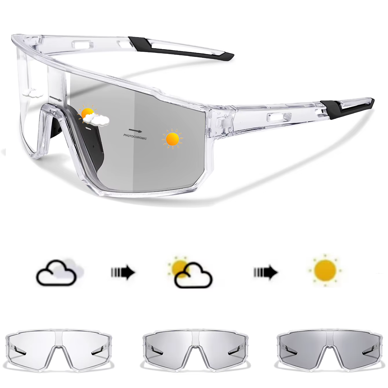 Lunettes de cyclisme photochromiques - Coupe-vent et confortables pour hommes et femmes
