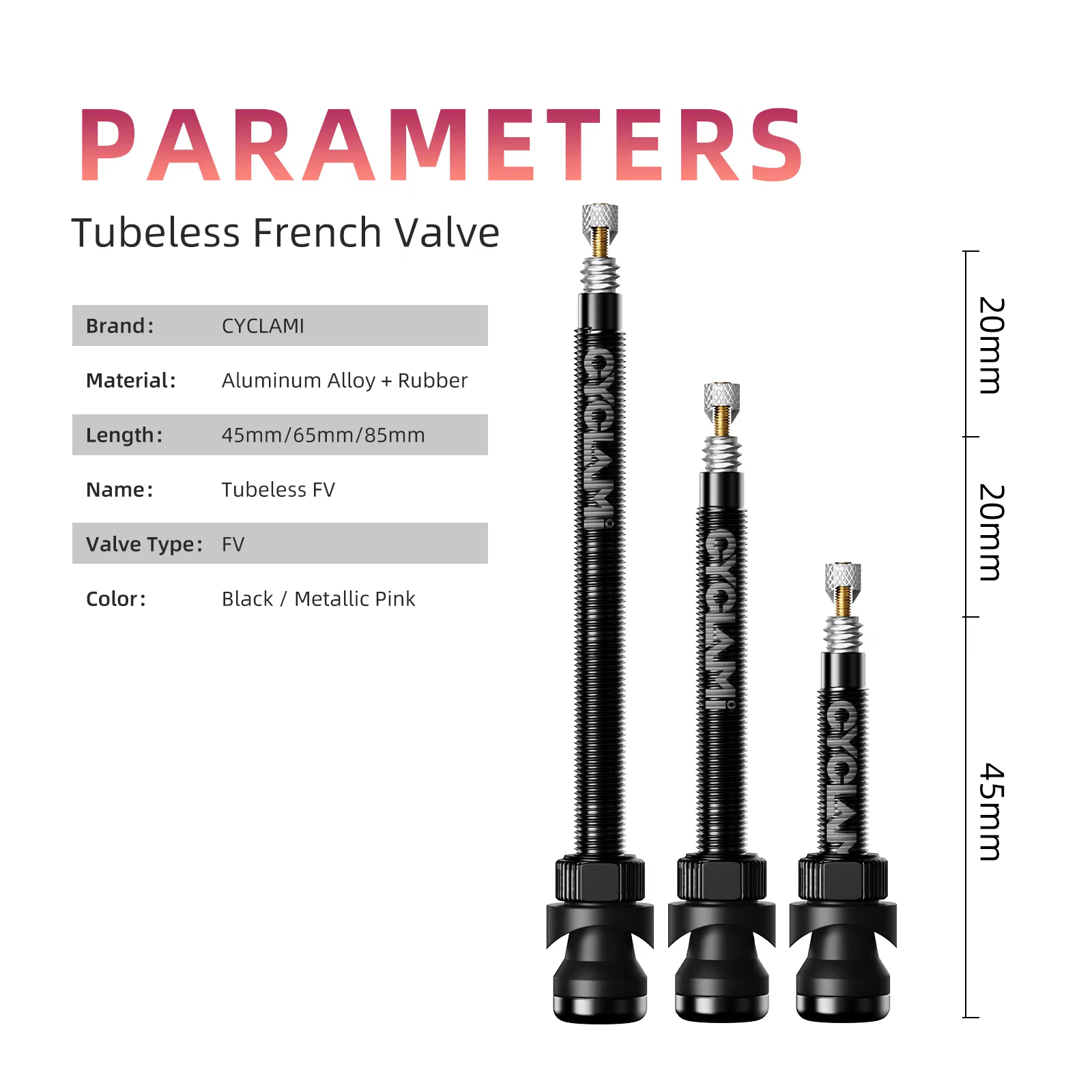 CYCLAMI – Valve Tubeless de vélo Presta FV 45/65/85mm